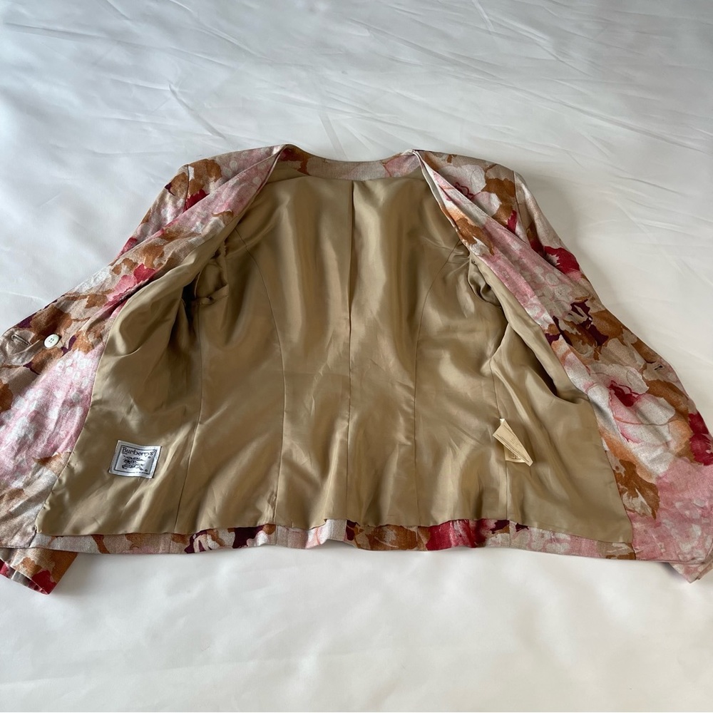 Vintage Burberry Burberry’s Floral Cropped Linen Jacket est sz M - Picture 9 of 16
